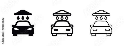 Car Wash Service with Water Drops Vector Icon Set for Automotive Cleaning Business