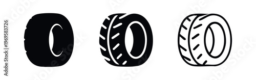 Car Tire or Wheel with Tread Vector Icon Set for Automotive Industry