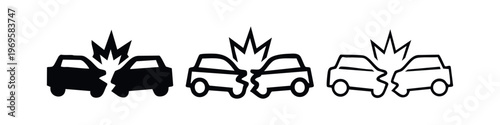 Car Crash and Collision Accident Vector Icon Set for Insurance and Safety