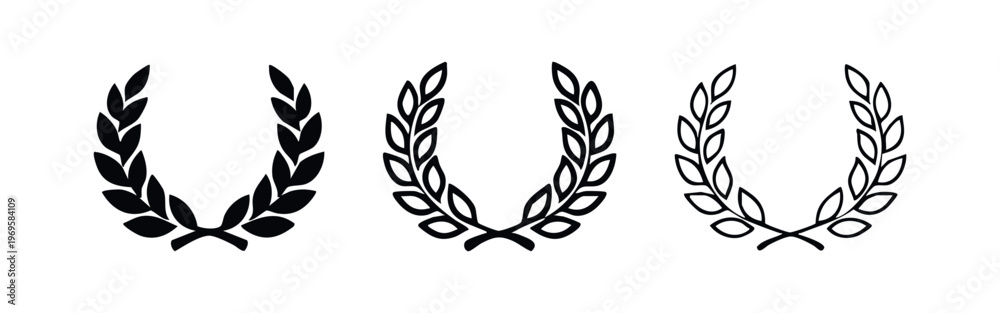 Fototapeta premium Laurel wreath icon set, achievement, victory, and award symbols
