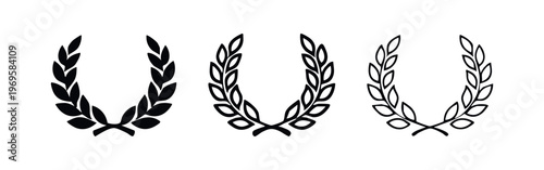 Laurel wreath icon set, achievement, victory, and award symbols