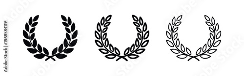 Laurel Wreath Icons Set. Achievement, Victory, and Award Symbols. Black silhouettes and outlines.