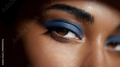 Close-up of eye with bold blue eyeshadow, fashion beauty detail and makeup artistry