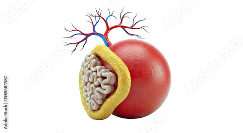 3D Rendering of a Cross-Sectioned Kidney with Renal Artery and Vein