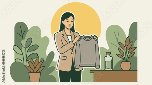 Woman Hanging Clothes on Clothesline Outdoors.