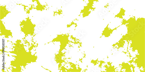 Abstract watercolor illustration featuring a grunge green paint splash pattern shaped like a Europe map vector with ink splatters and brush texture spots on a dirty liquid design background