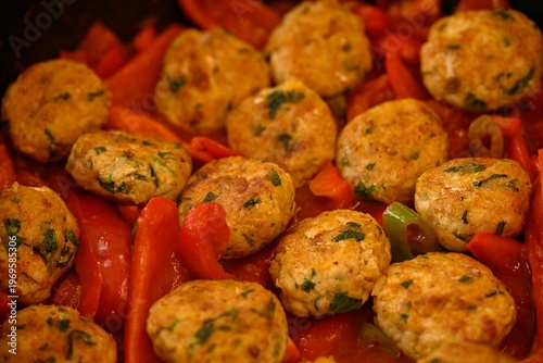 Moroccan Fish Patties Frying in Pan During Passover Holiday Traditional Homemade Cooking Process Close Up of Fish Balls in Oil