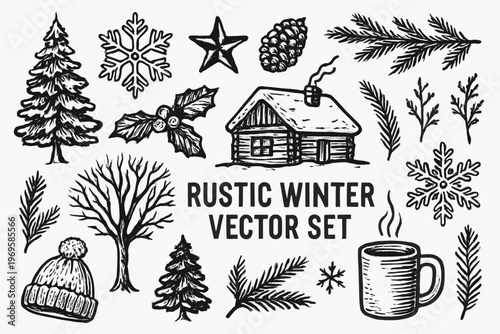 Combining rustic winter themes, this vector logo set is ideal for crafting winterthemed branding and designs. Illustrations are included.