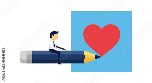 Man Riding Giant Pencil Heart.
