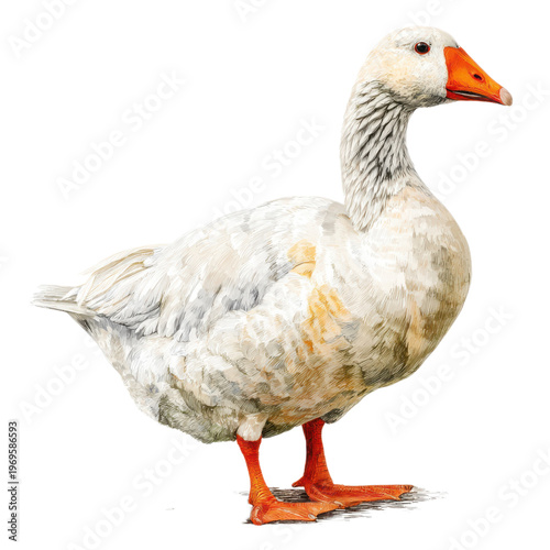 Realistic white goose illustration, detailed watercolor farm bird clipart PNG, domestic waterfowl for branding and packaging isolated on Transparent Background