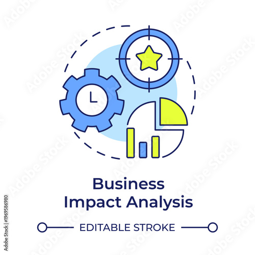 Business impact analysis multi color concept icon. Evaluate consequences. Stage of business continuity planning. Round shape line illustration. Abstract idea. Graphic design. Easy to use in booklet