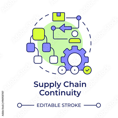 Supply chain continuity multi color concept icon. Maintain flow. Key component of business continuity plan. Round shape line illustration. Abstract idea. Graphic design. Easy to use in booklet