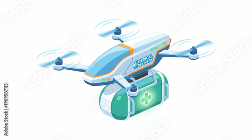 Flat isometric advanced medical drone delivering supplement pod to an athlete