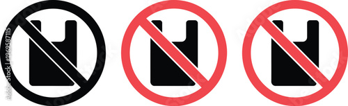 No plastic bag icon, vector symbol for prohibited polythene environmental protection zero waste retail and pollution restriction warning design.