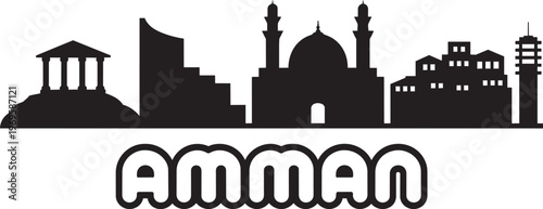 Amman Skyline Silhouette Vector With Landmarks Including The Mosque And Ancient Architecture