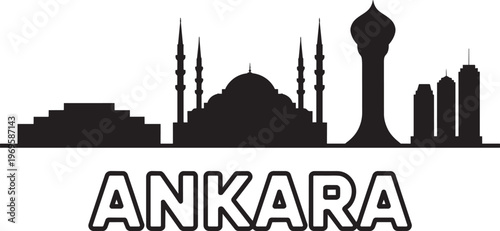 Ankara Turkey City Skyline Black Silhouette With Mosque Landmark And Tower Buildings Vector
