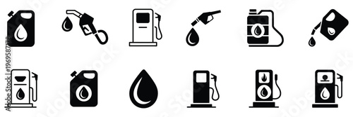 Fuel Icon Set, Gas Station Signs and Engine Oil Symbols Collection, Petrol Transport Icons Vector Illustration for Energy, Automotive Service, Refueling, Fuel Pump and Oil Industry Design