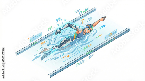 Flat isometric swimmer with a bionic arm implant in advanced pool lane