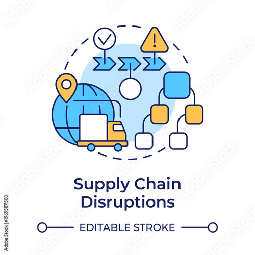 Supply chain disruptions multi color concept icon. Distribution failure. Variety of unexpected occurrences. Round shape line illustration. Abstract idea. Graphic design. Easy to use in booklet