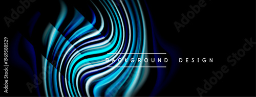 Abstract fluid lines, vibrant blue hues, dynamic waves. Modern design element, dark background creates contrast, sleek presentation.