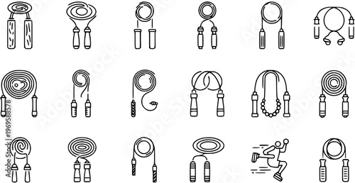 Fitness Skipping Ropes Line Art Icons Set. Outline Jump Rope Symbols for Sports, Workout, Exercise, and Healthy Lifestyle Vector Collection.
