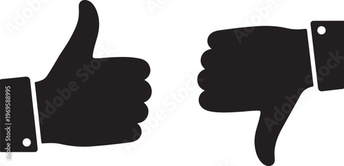 Black Thumbs Up and Thumbs Down Icons – Like Dislike Hand Gesture Silhouette Set
