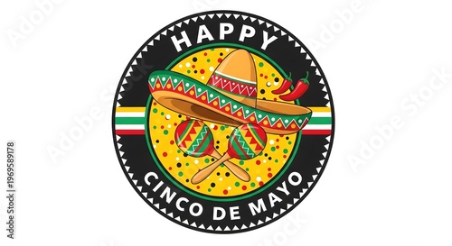 Happy cinco de mayo celebration with sombrero and maracas