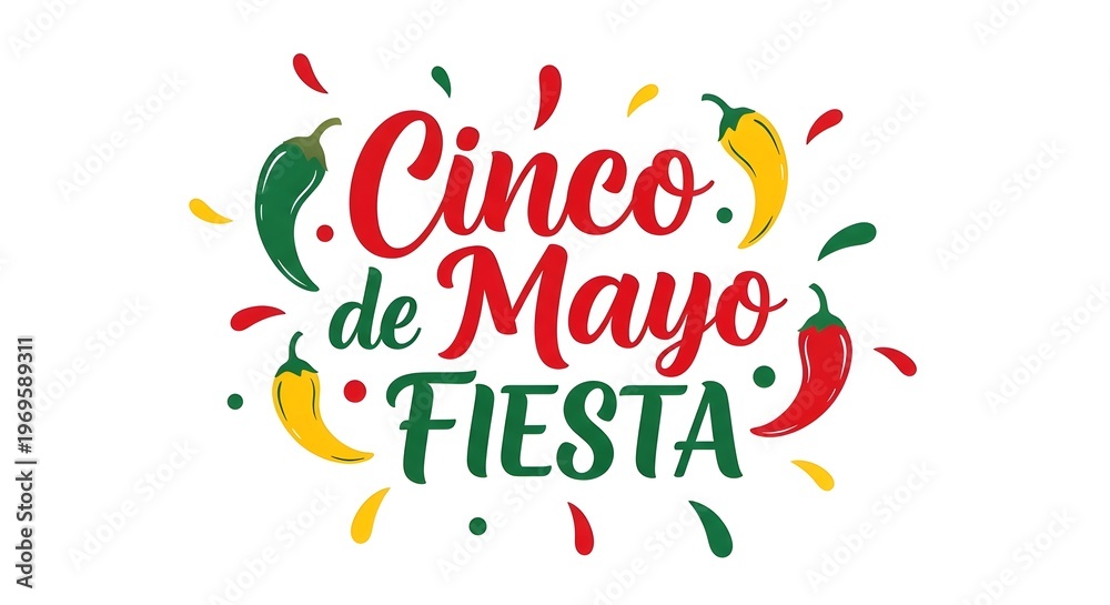 Obraz premium Cinco de mayo fiesta celebration with colorful peppers and confetti isolated on white background