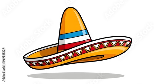 Colorful cartoon sombrero hat with striped pattern isolated on white background