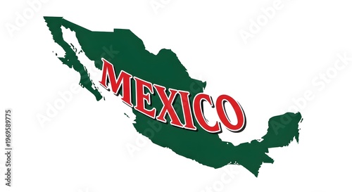 Vector illustration of mexico map with red text on green shape