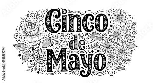 Cinco de mayo celebration graphic with floral design elements
