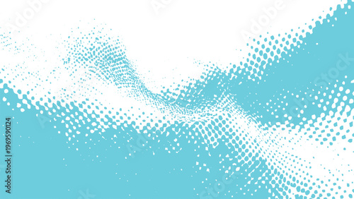 Halftone wave pattern with blue and white dots creating a gradient effect smoothly transitioning across the surface