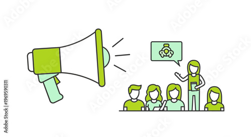 People communicating with a megaphone speaker.