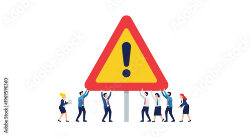 People holding up warning sign board.