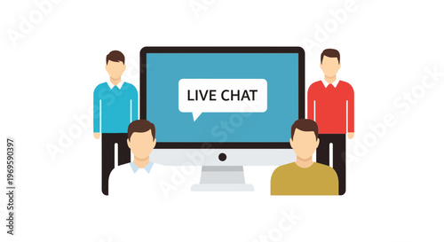 People interacting with live chat computer.