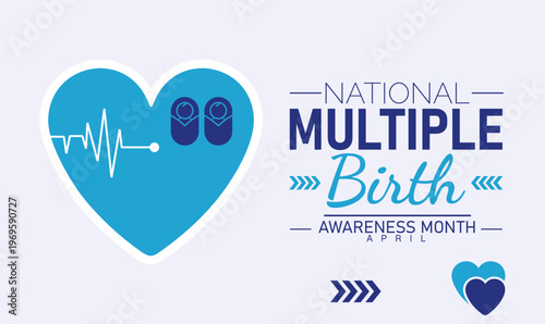 National multiple birth awareness month graphic with heartbeat and twins with graphic design