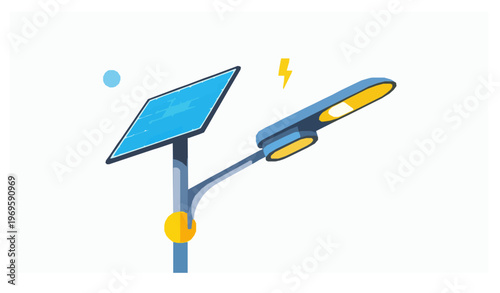Modern solar powered street lamp with blue panel and LED head flat style vector illustration