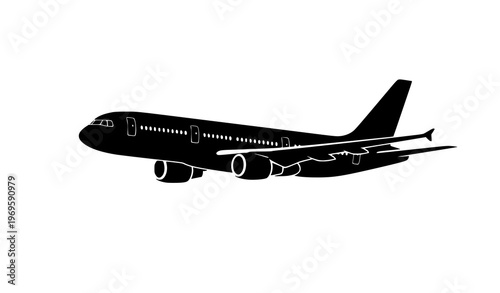 Creative airplane silhouette with negative space window details modern aviation vector illustration