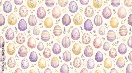 Watercolor Easter Egg Seamless Pattern in Lilac and Sage Green Pastels
