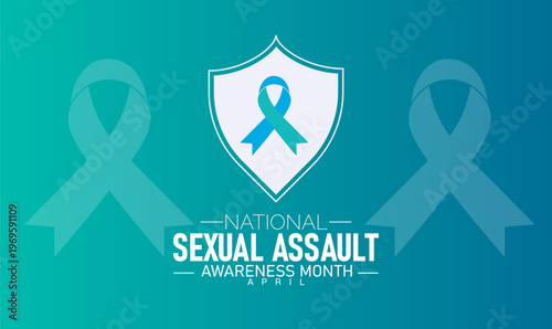 National sexual assault awareness month teal ribbon and shield with social issue with end violence