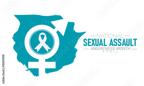 Sexual assault awareness month with female symbol and ribbon with the design uses a teal shape