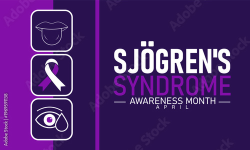 Sjogren's syndrome awareness month april with purple ribbon icon with health awareness
