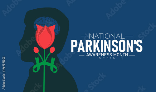 National parkinson's awareness month silhouette with rose and ribbon with parkinson