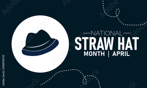 National straw hat month april with dark background and fedora style hat with dark blue sun