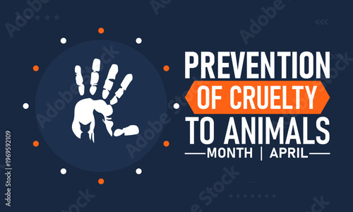 Prevention of cruelty to animals month in april with hand print symbol with animal rights