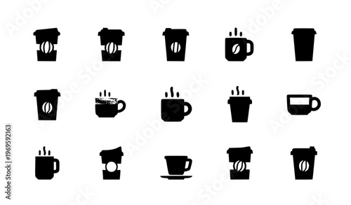 Coffee Cup Flat Icon Set Hot Drink Tea Mug Vector Collection