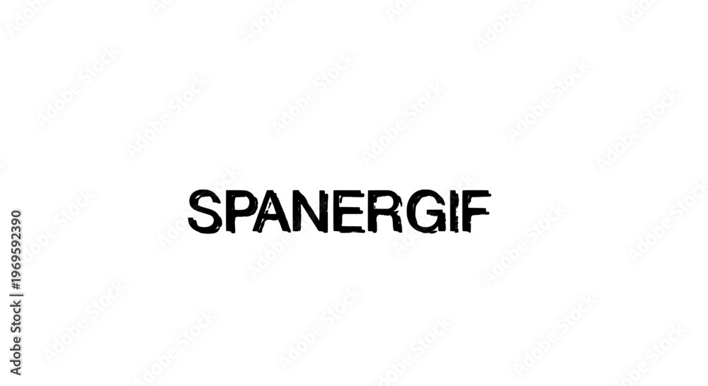 Fototapeta premium SPANERGIF lettering with rough textured font and bold black strokes on a white background, perfect for branding.