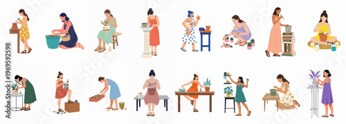 Daily Life's tapestry: A vibrant illustration showcasing a diverse array of women engaging in everyday activities, capturing the essence of daily life