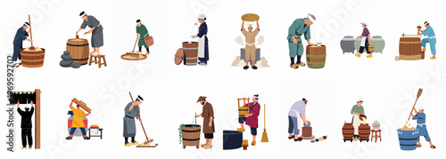 Farm life activity collection: Capturing the essence of farm life, this series depicts various individuals engaging in diverse activities with agricultural tools.