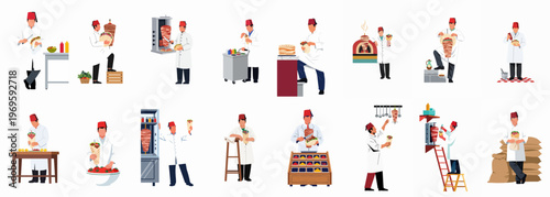 Culinary Creation: A vibrant collection of a professional chef expertly preparing various delicious culinary creations, showcasing a range of kitchen scenes and cooking processes.